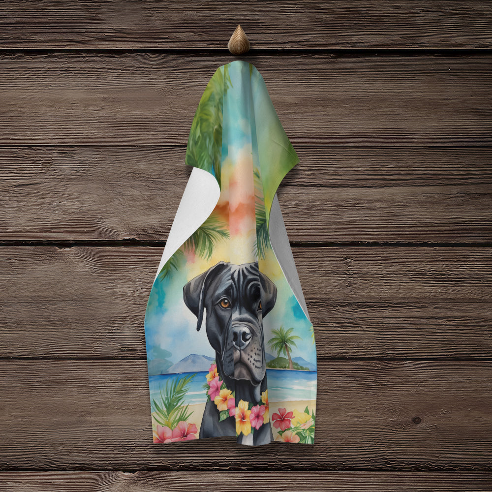 Cane Corso Luau Kitchen Towel Velour Plush Front and Cotton Loop Back Machine Washable