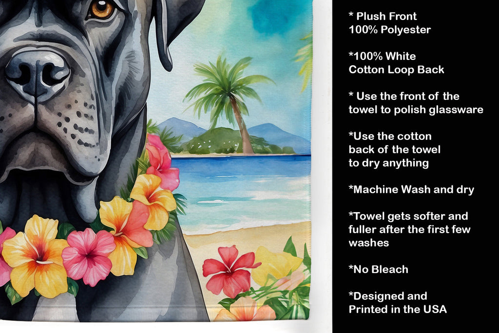 Cane Corso Luau Kitchen Towel Velour Plush Front and Cotton Loop Back Machine Washable