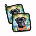Cane Corso Luau Pot Holder Set of 2 Heat Resistant Quilted Hot Pads 7.5 x 7.5 Inch, Insulated Kitchen Trivets for Cooking & Baking