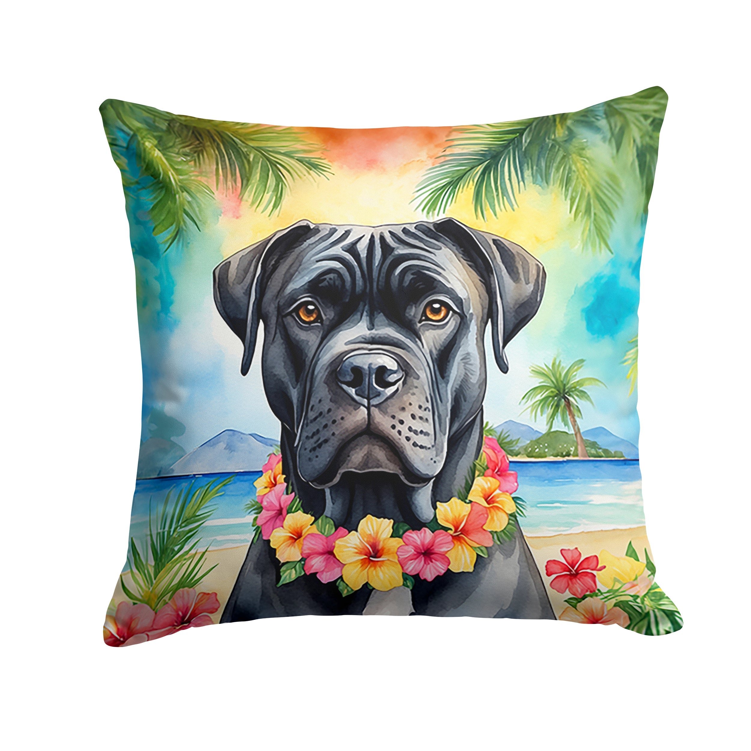 Cane Corso Luau Decorative Throw Pillow 14x14 Indoor Outdoor Accent Cushion, Fabric Cover with Insert for Sofa, Bed, Porch & Living Room