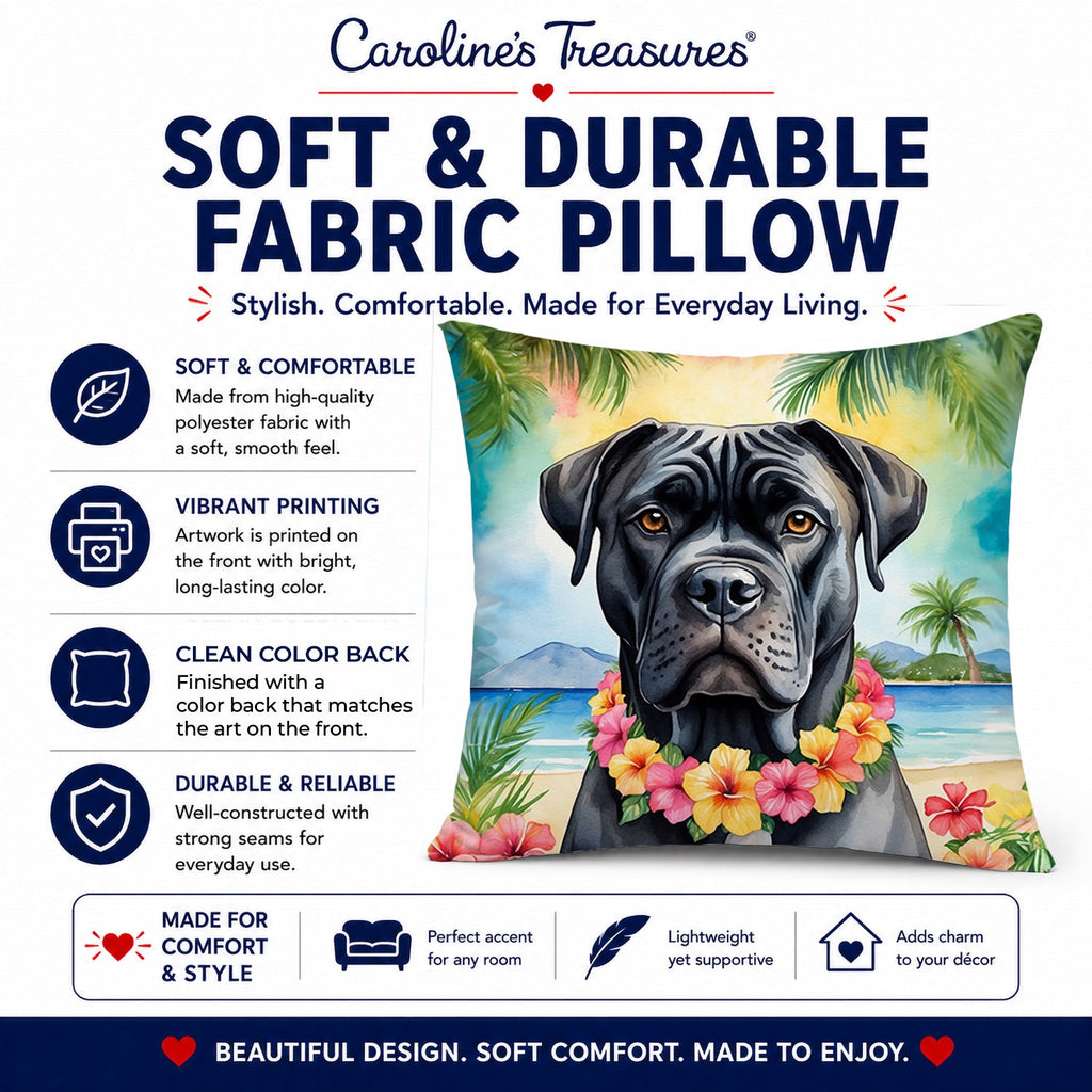 Cane Corso Luau Decorative Throw Pillow 14x14 Indoor Outdoor Accent Cushion, Fabric Cover with Insert for Sofa, Bed, Porch & Living Room