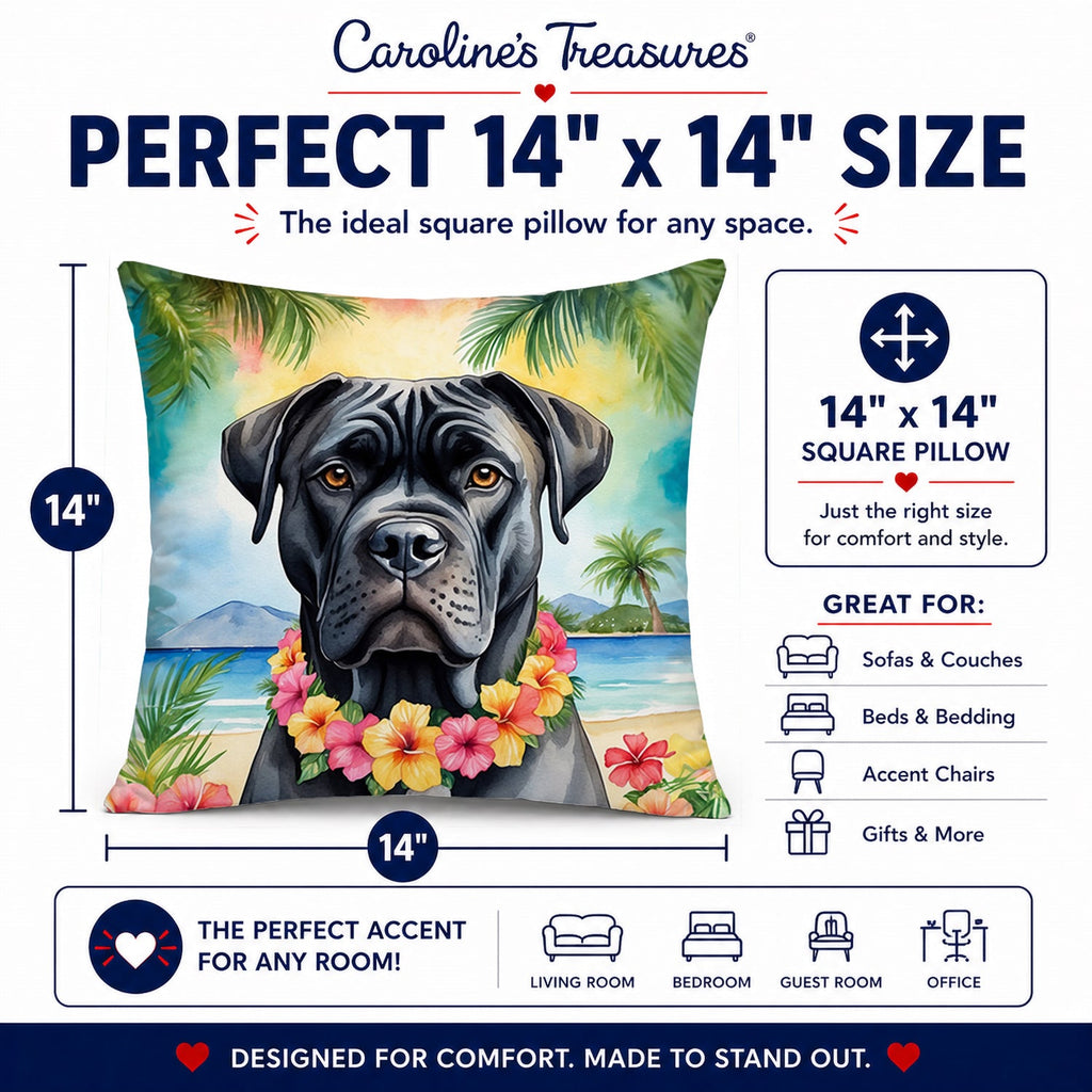Cane Corso Luau Decorative Throw Pillow 14x14 Indoor Outdoor Accent Cushion, Fabric Cover with Insert for Sofa, Bed, Porch & Living Room