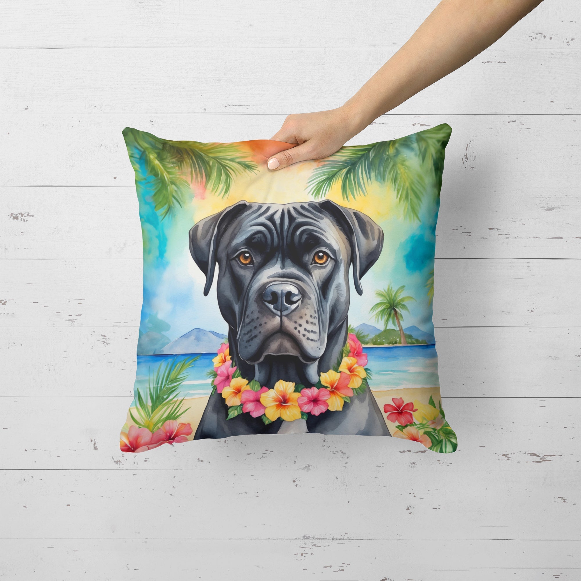 Cane Corso Luau Decorative Throw Pillow 18x18 Indoor Outdoor Accent Cushion, Fabric Cover with Insert for Sofa, Bed, Porch & Living Room