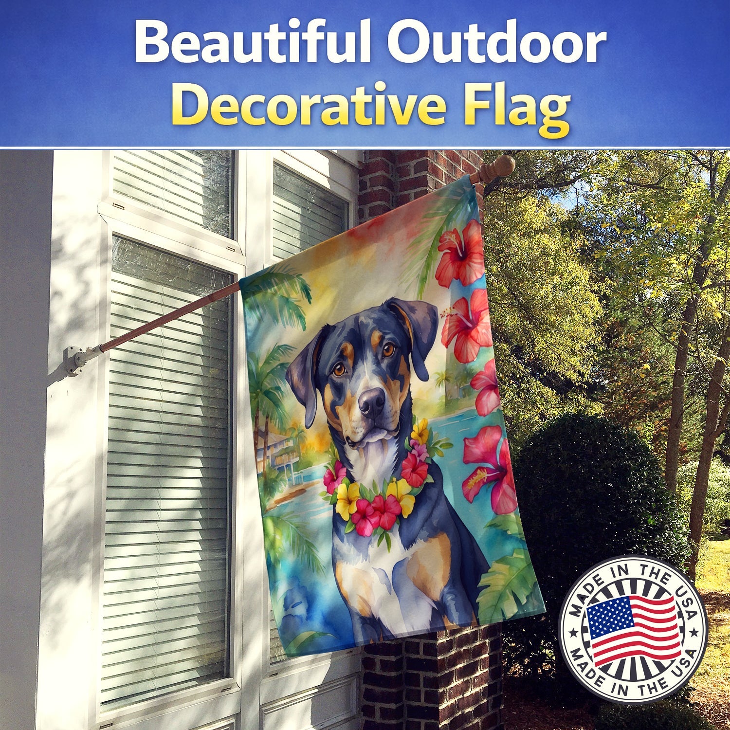 Catahoula Luau House Flag 28x40 Porch Sleeve Pole Decorative Outside Yard Banner Artwork Wall Hanging, Polyester