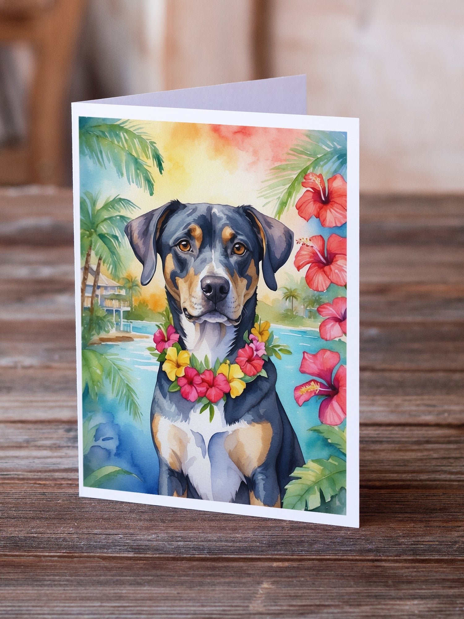 Catahoula Luau Greeting Cards Pack of 8 Blank Cards with Envelopes Whimsical A7 Size 5x7