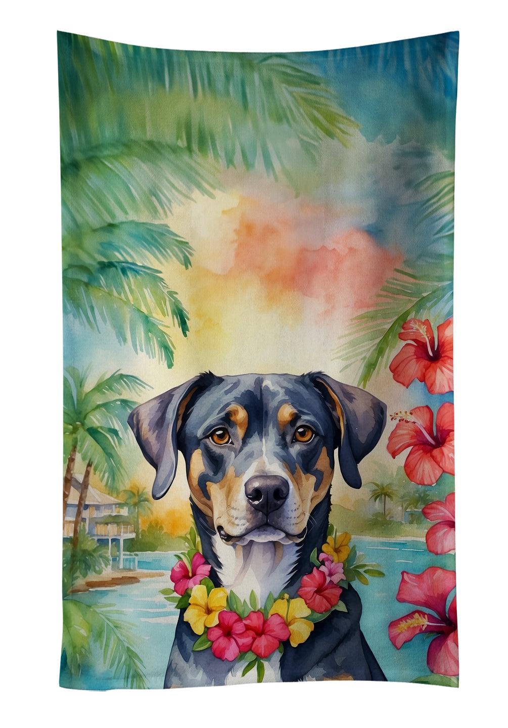 Catahoula Luau Kitchen Towel Velour Plush Front and Cotton Loop Back Machine Washable
