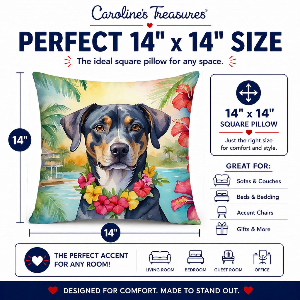 Catahoula Luau Decorative Throw Pillow 14x14 Indoor Outdoor Accent Cushion, Fabric Cover with Insert for Sofa, Bed, Porch & Living Room