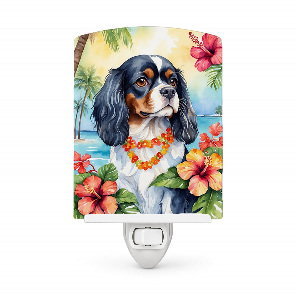 Cavalier Spaniel Luau Ceramic Night Light Compact, UL-Certified, Ideal for Bedroom, Bathroom, Nursery, Hallway, Kitchen, 6x4x3, Multicolor