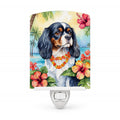 Cavalier Spaniel Luau Ceramic Night Light Compact, UL-Certified, Ideal for Bedroom, Bathroom, Nursery, Hallway, Kitchen, 6x4x3, Multicolor