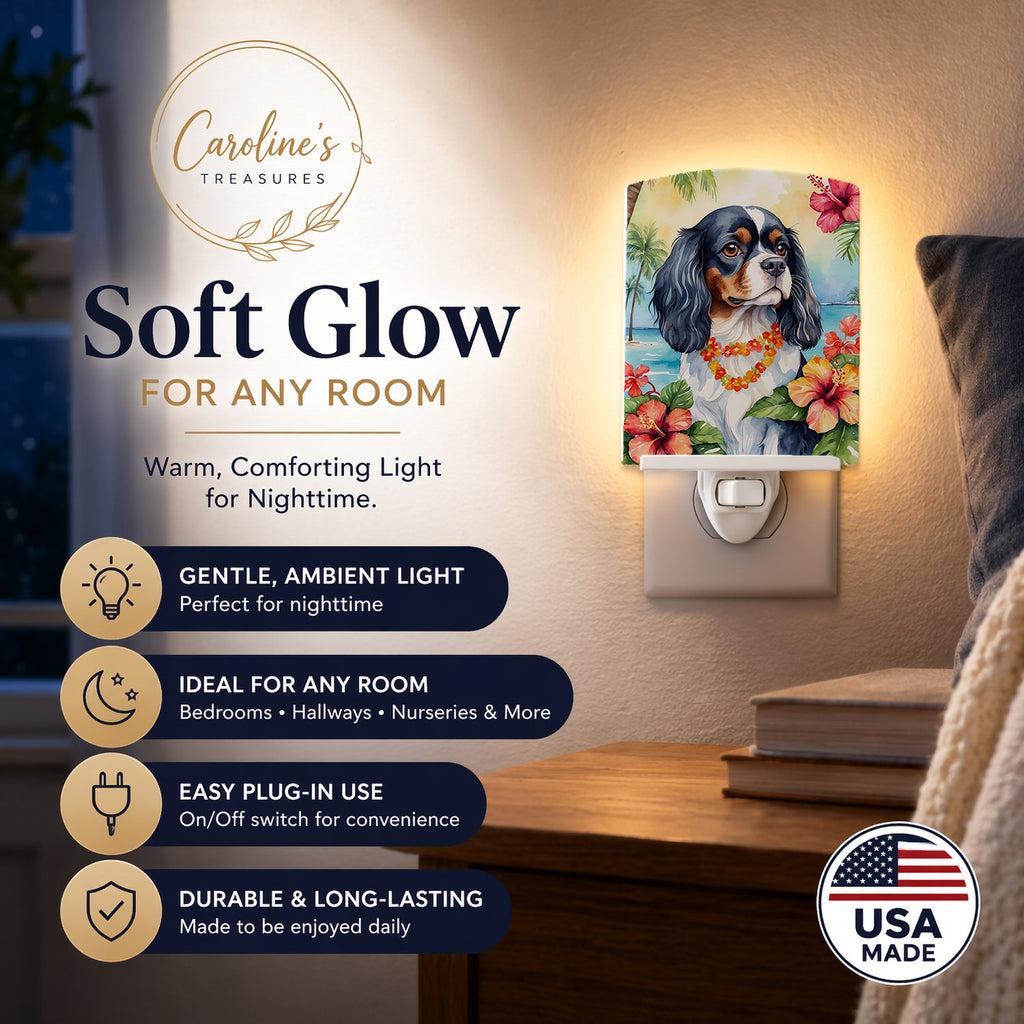 Cavalier Spaniel Luau Ceramic Night Light Compact, UL-Certified, Ideal for Bedroom, Bathroom, Nursery, Hallway, Kitchen, 6x4x3, Multicolor