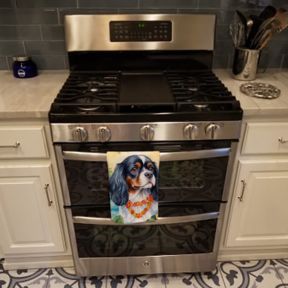 Cavalier Spaniel Luau Kitchen Towel Velour Plush Front and Cotton Loop Back Machine Washable