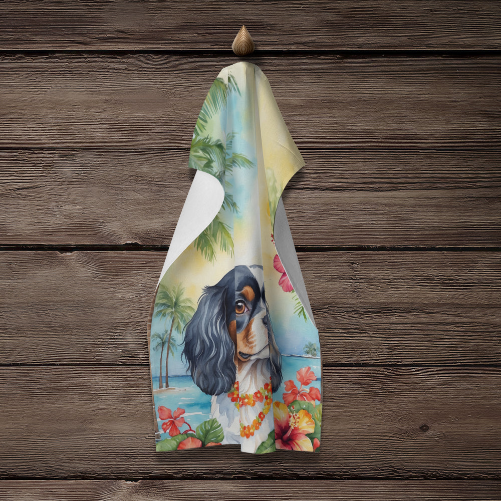 Cavalier Spaniel Luau Kitchen Towel Velour Plush Front and Cotton Loop Back Machine Washable