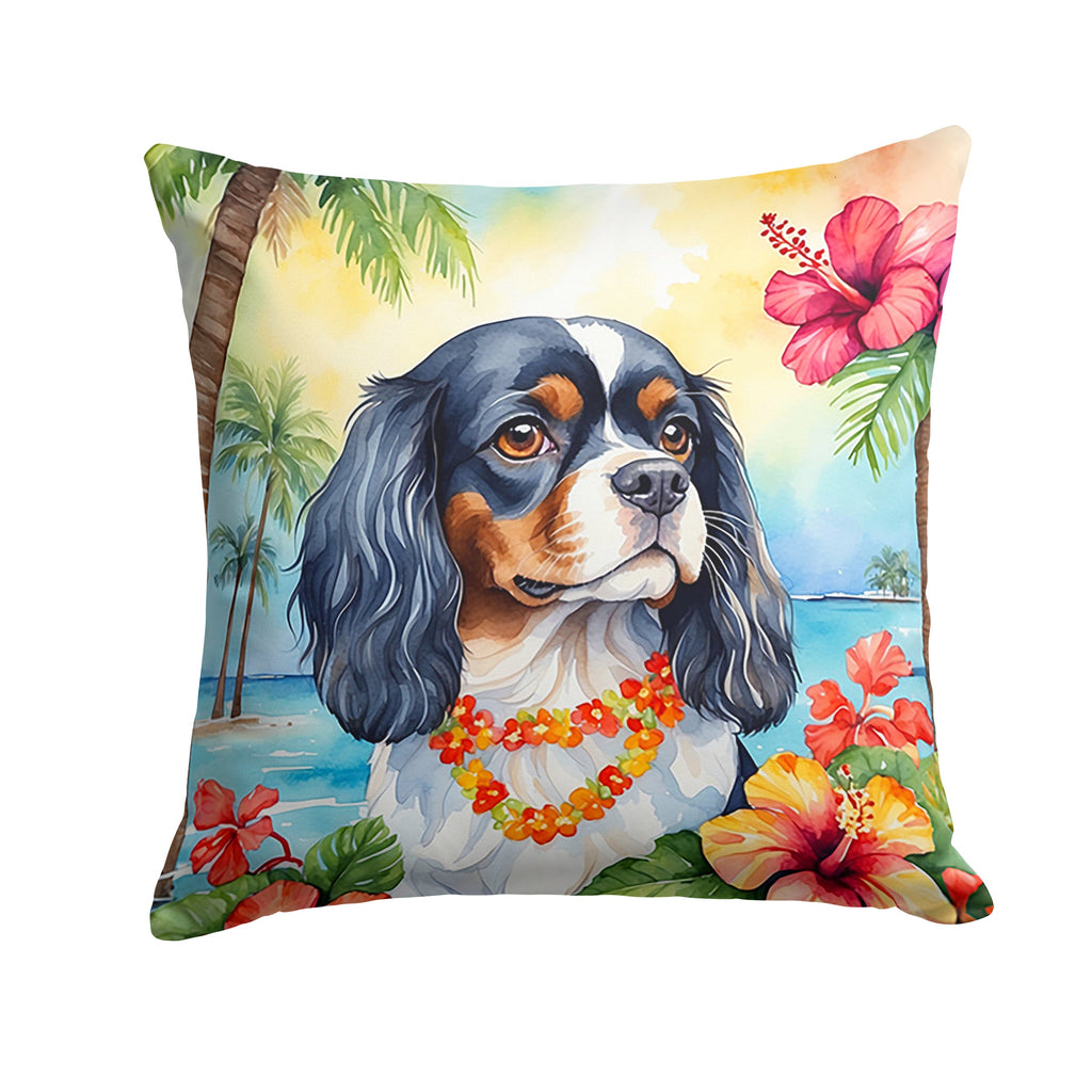 Cavalier Spaniel Luau Decorative Throw Pillow 14x14 Indoor Outdoor Accent Cushion, Fabric Cover with Insert for Sofa, Bed, Porch & Living Room