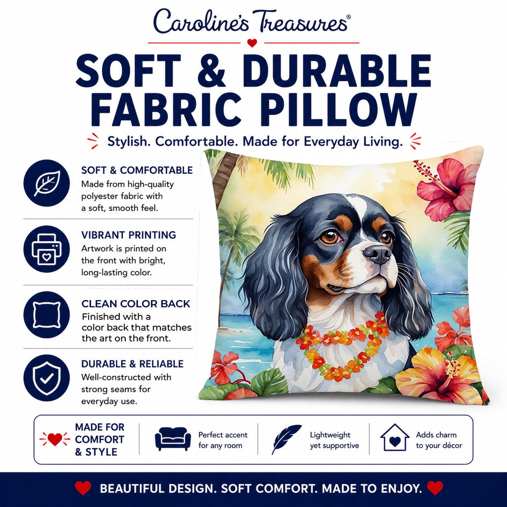 Cavalier Spaniel Luau Decorative Throw Pillow 14x14 Indoor Outdoor Accent Cushion, Fabric Cover with Insert for Sofa, Bed, Porch & Living Room