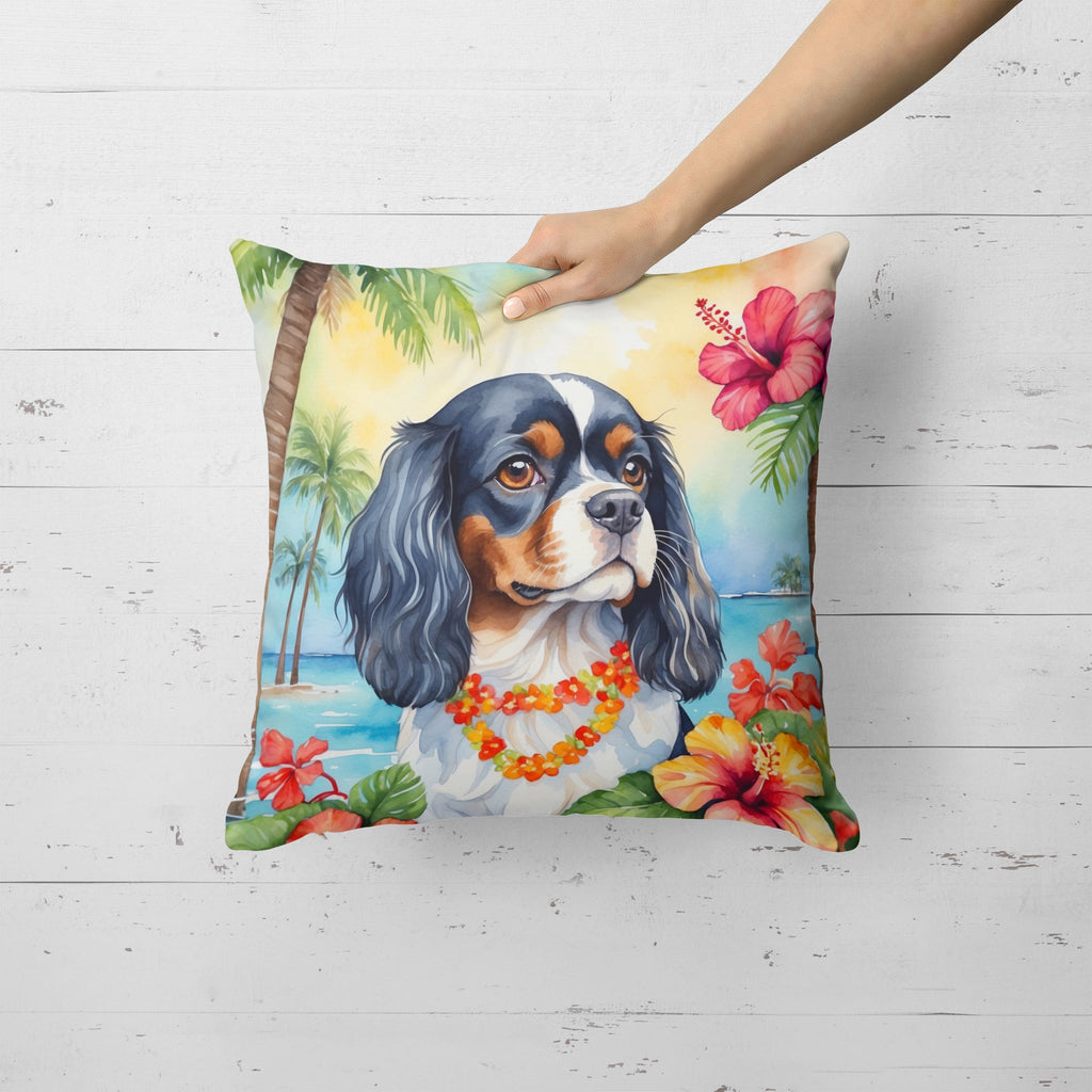 Cavalier Spaniel Luau Decorative Throw Pillow 18x18 Indoor Outdoor Accent Cushion, Fabric Cover with Insert for Sofa, Bed, Porch & Living Room