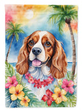 Cavalier Spaniel Luau House Flag 28x40 Porch Sleeve Pole Decorative Outside Yard Banner Artwork Wall Hanging, Polyester