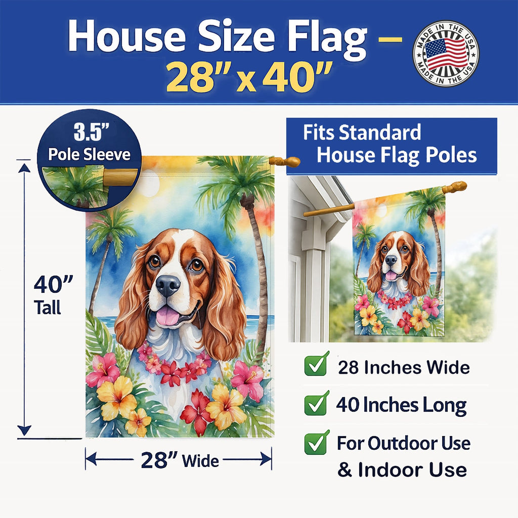 Cavalier Spaniel Luau House Flag 28x40 Porch Sleeve Pole Decorative Outside Yard Banner Artwork Wall Hanging, Polyester