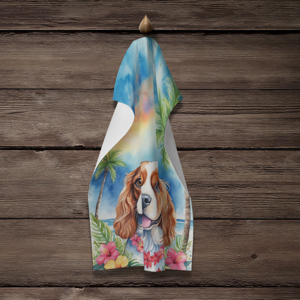 Cavalier Spaniel Luau Kitchen Towel Velour Plush Front and Cotton Loop Back Machine Washable