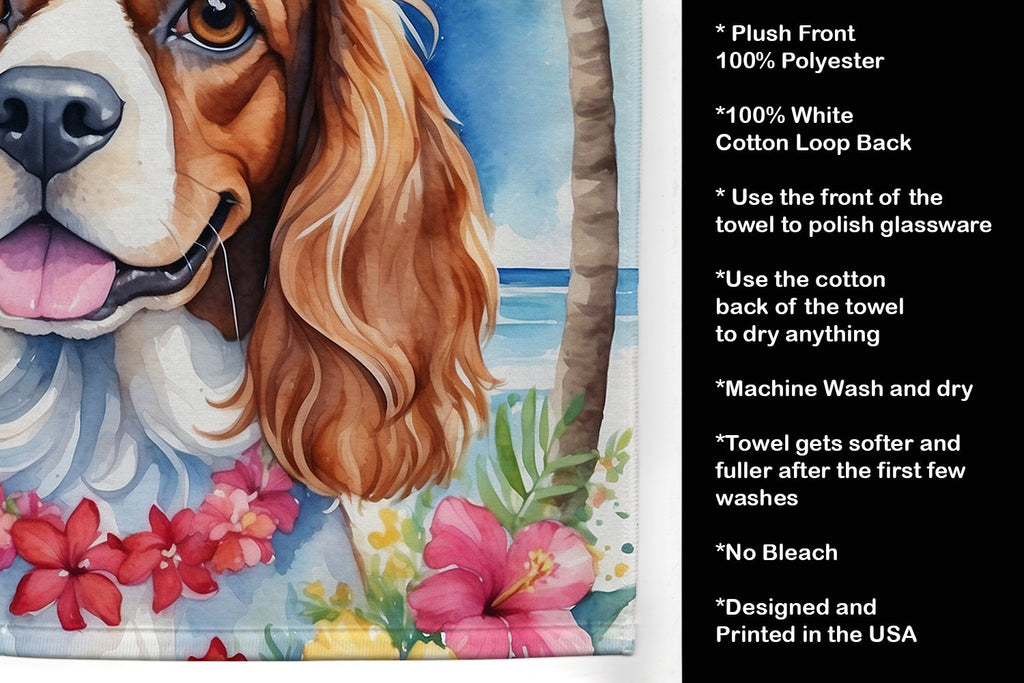 Cavalier Spaniel Luau Kitchen Towel Velour Plush Front and Cotton Loop Back Machine Washable