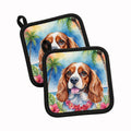 Cavalier Spaniel Luau Pot Holder Set of 2 Heat Resistant Quilted Hot Pads 7.5 x 7.5 Inch, Insulated Kitchen Trivets for Cooking & Baking