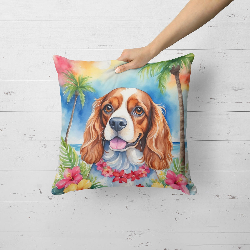 Cavalier Spaniel Luau Decorative Throw Pillow 18x18 Indoor Outdoor Accent Cushion, Fabric Cover with Insert for Sofa, Bed, Porch & Living Room