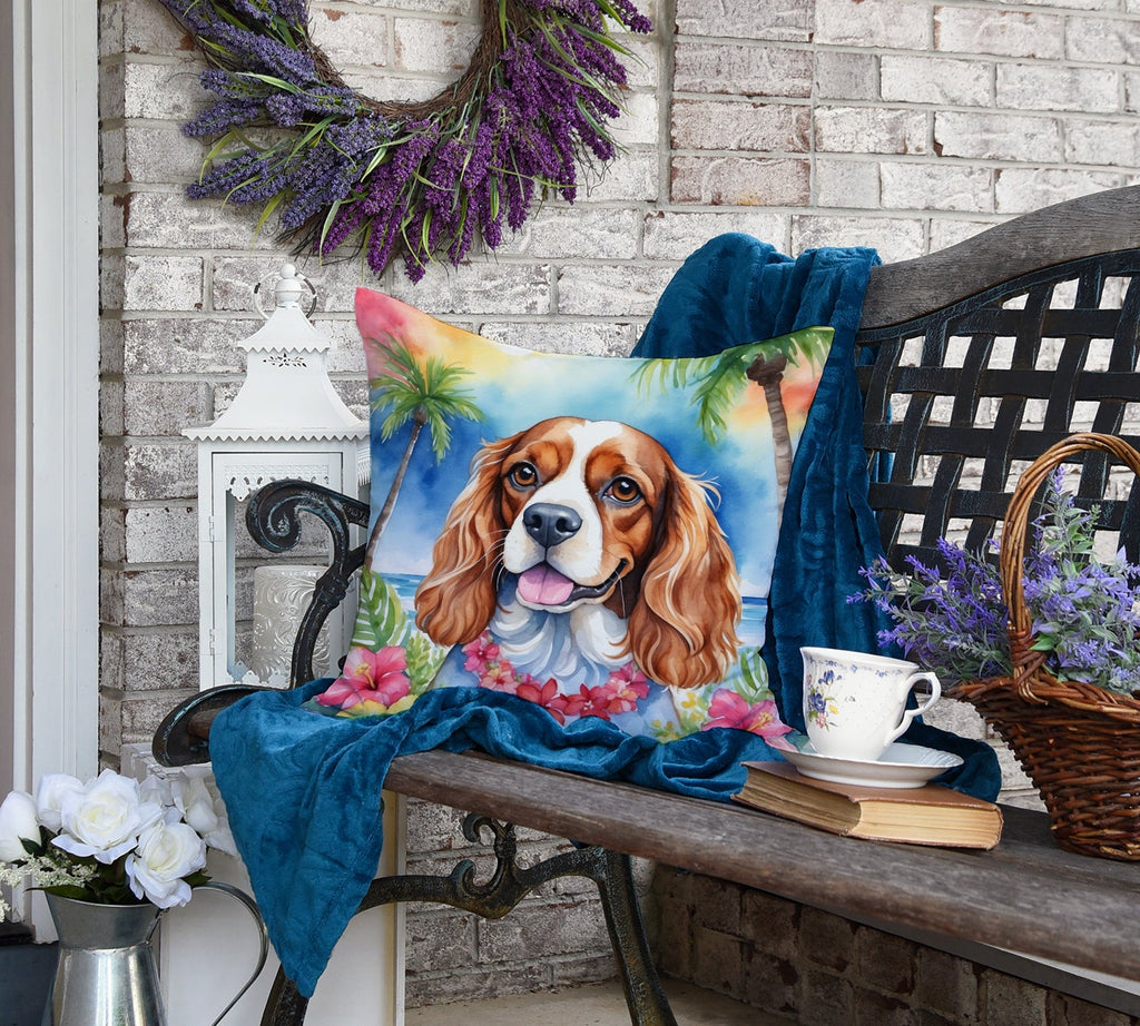 Cavalier Spaniel Luau Decorative Throw Pillow 18x18 Indoor Outdoor Accent Cushion, Fabric Cover with Insert for Sofa, Bed, Porch & Living Room