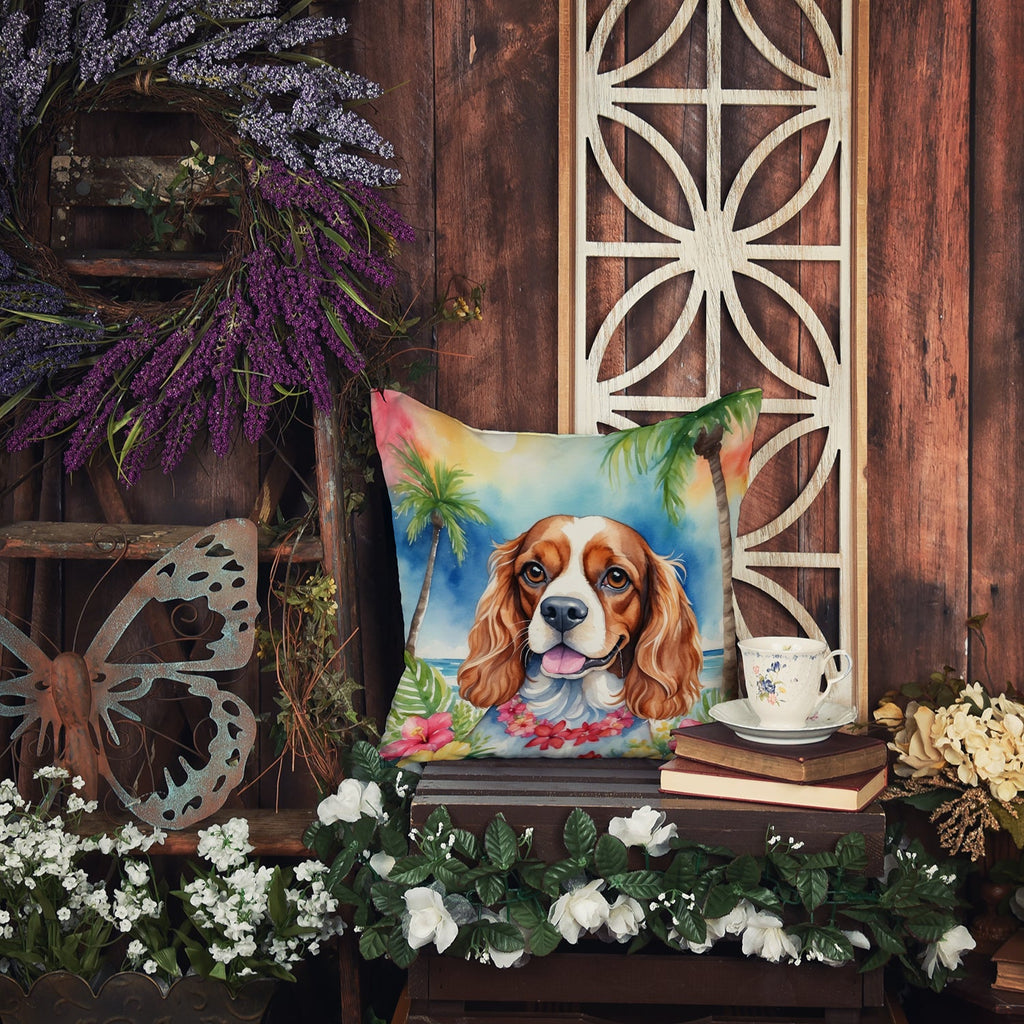 Cavalier Spaniel Luau Decorative Throw Pillow 18x18 Indoor Outdoor Accent Cushion, Fabric Cover with Insert for Sofa, Bed, Porch & Living Room