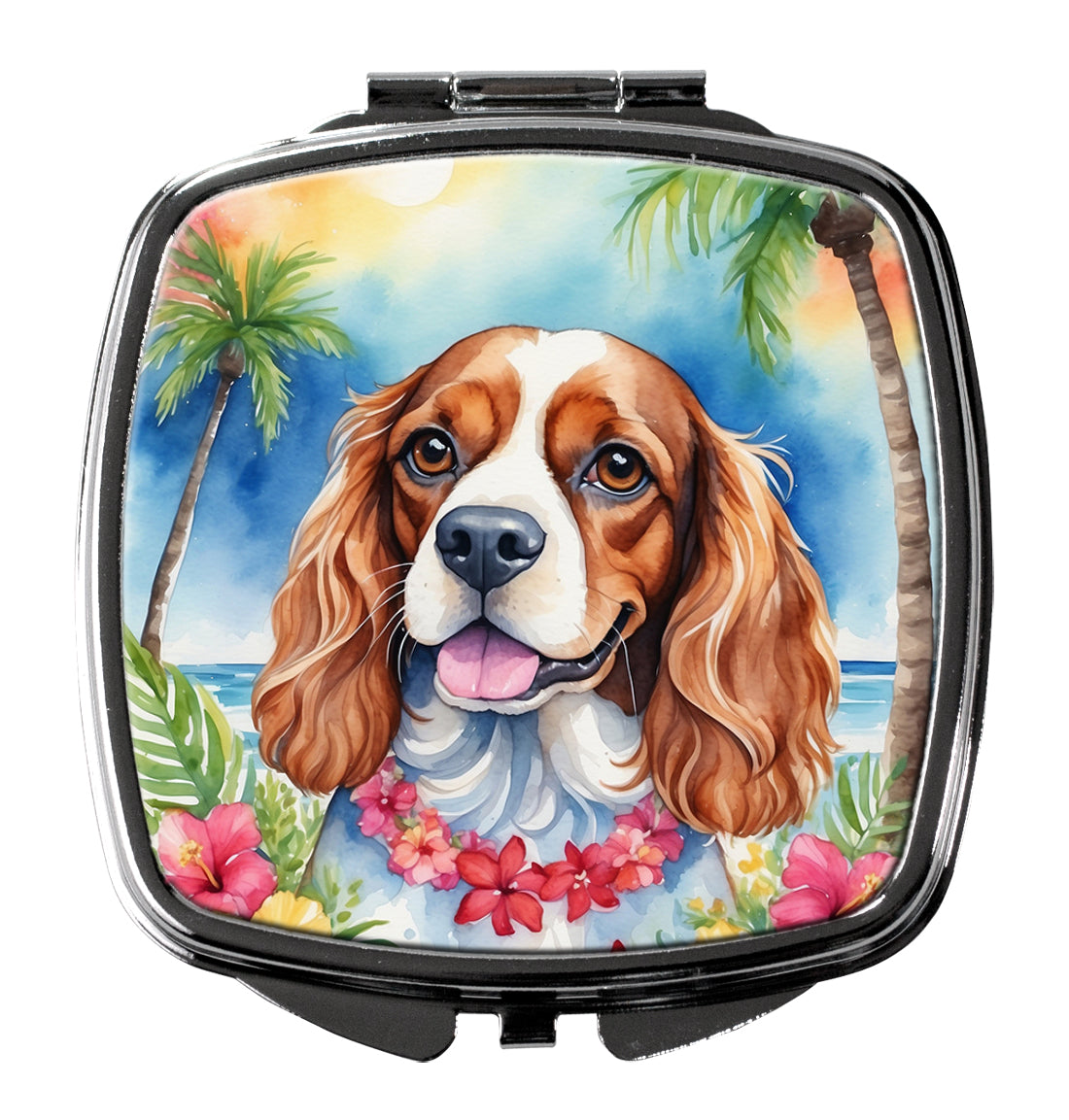 Cavalier Spaniel Luau Compact Mirror Decorative Travel Makeup Mirror for Women Girls Gifts Pocket Makeup Mirror Folding Handheld