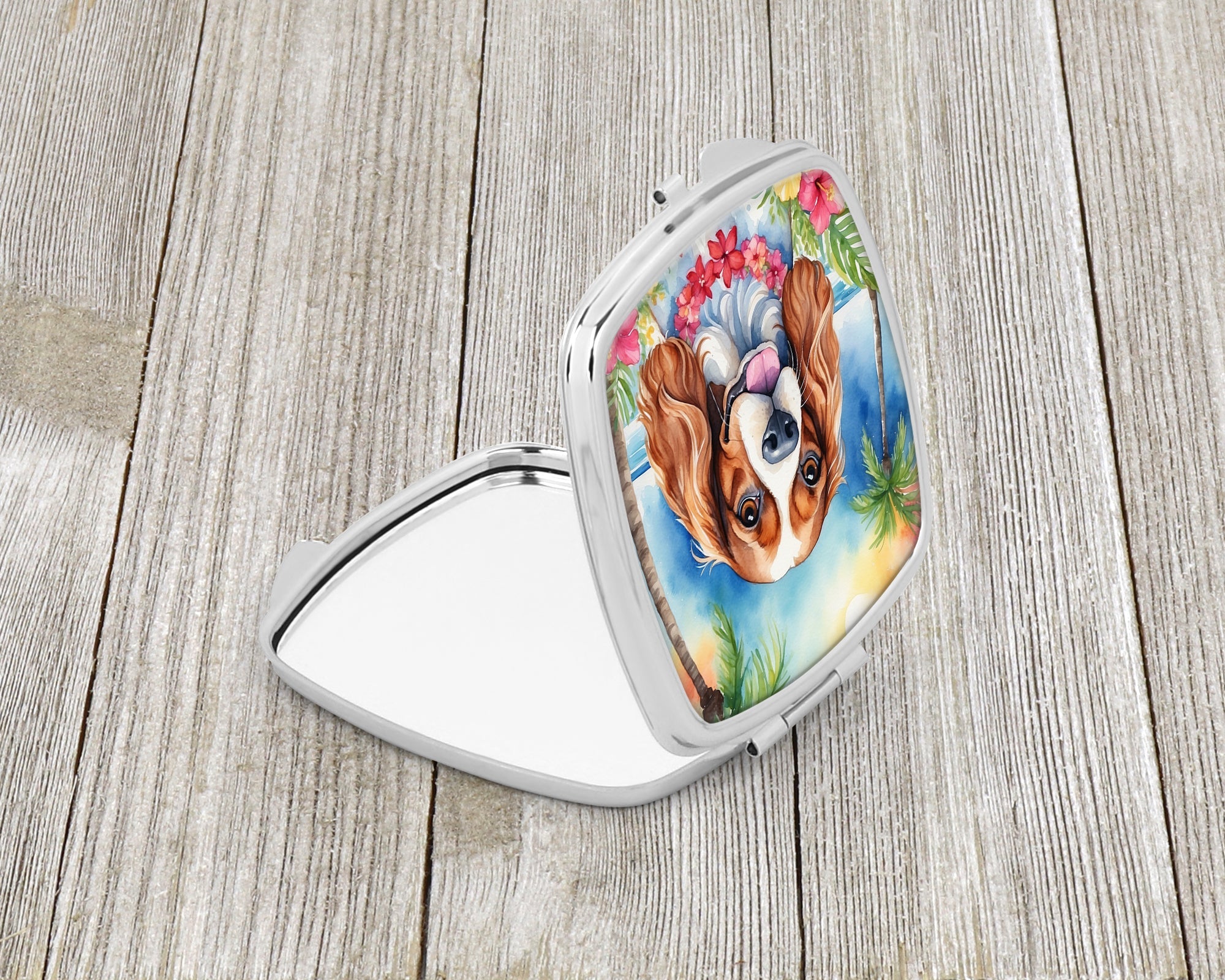 Cavalier Spaniel Luau Compact Mirror Decorative Travel Makeup Mirror for Women Girls Gifts Pocket Makeup Mirror Folding Handheld