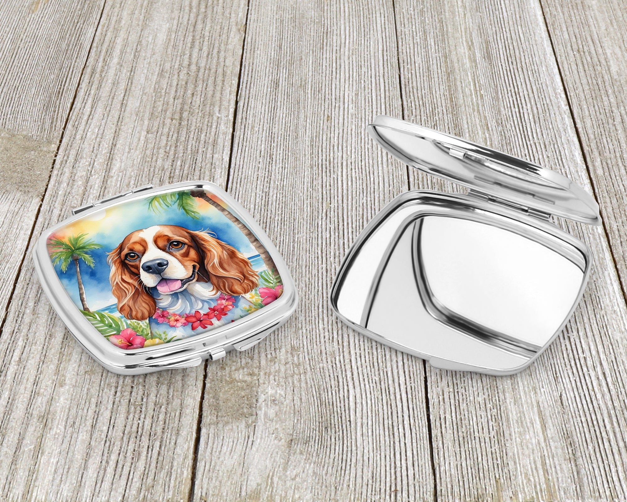Cavalier Spaniel Luau Compact Mirror Decorative Travel Makeup Mirror for Women Girls Gifts Pocket Makeup Mirror Folding Handheld