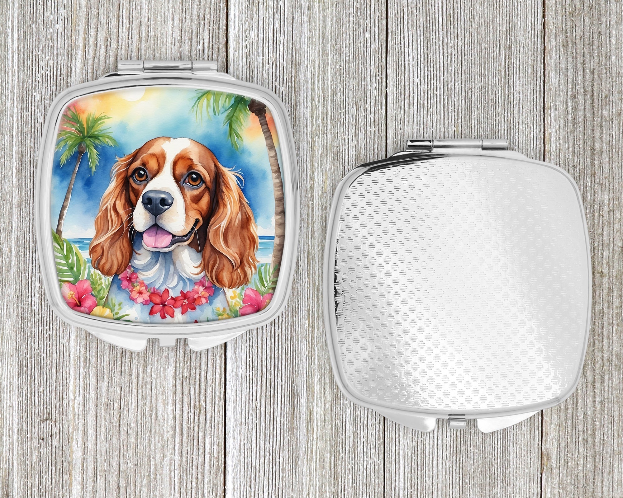 Cavalier Spaniel Luau Compact Mirror Decorative Travel Makeup Mirror for Women Girls Gifts Pocket Makeup Mirror Folding Handheld
