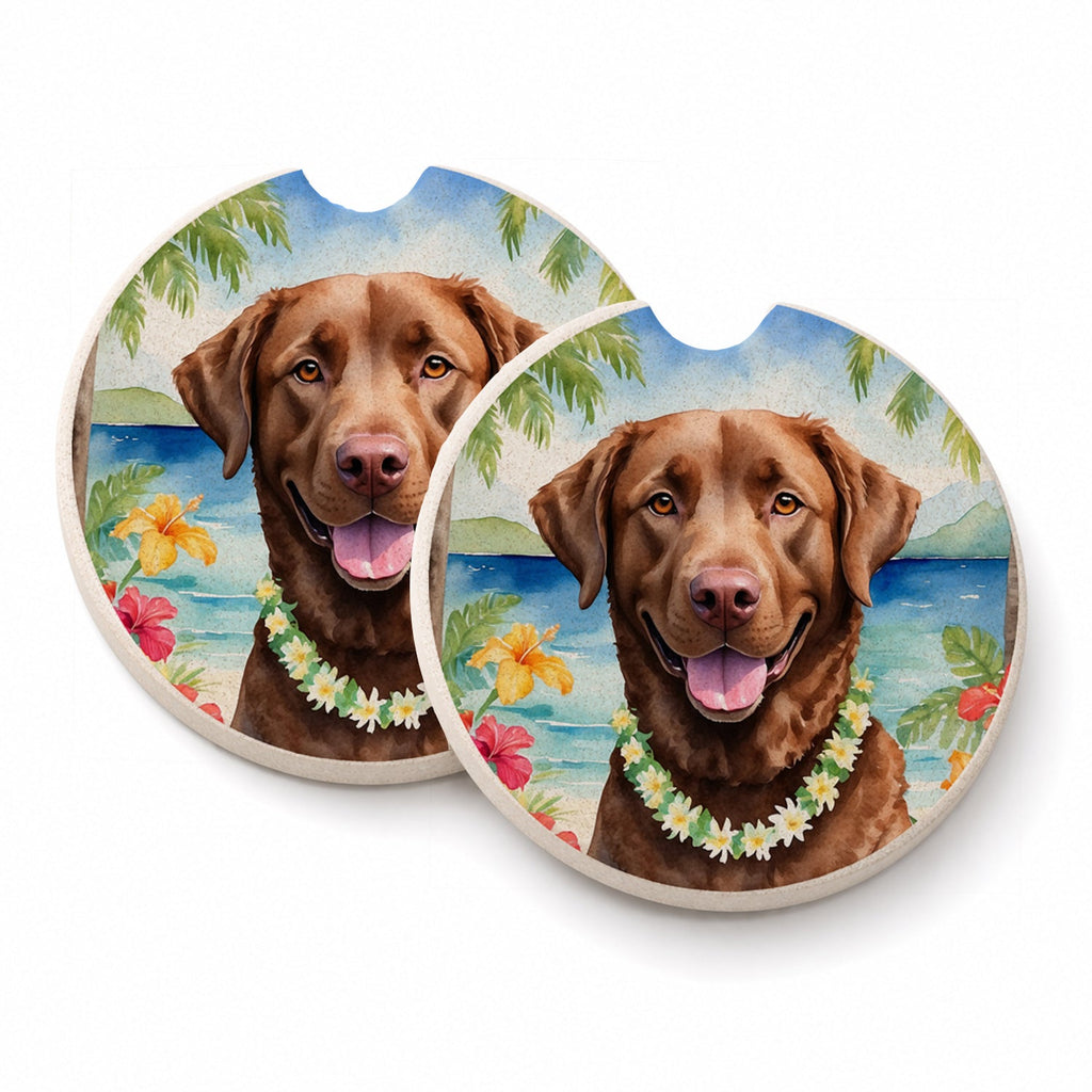 Chesapeake Bay Retriever Luau Set of 2 Cup Holder Car Coasters Absorbent Round Sandstone Coasters Gifts for Men or Women, 2.5, Multicolor