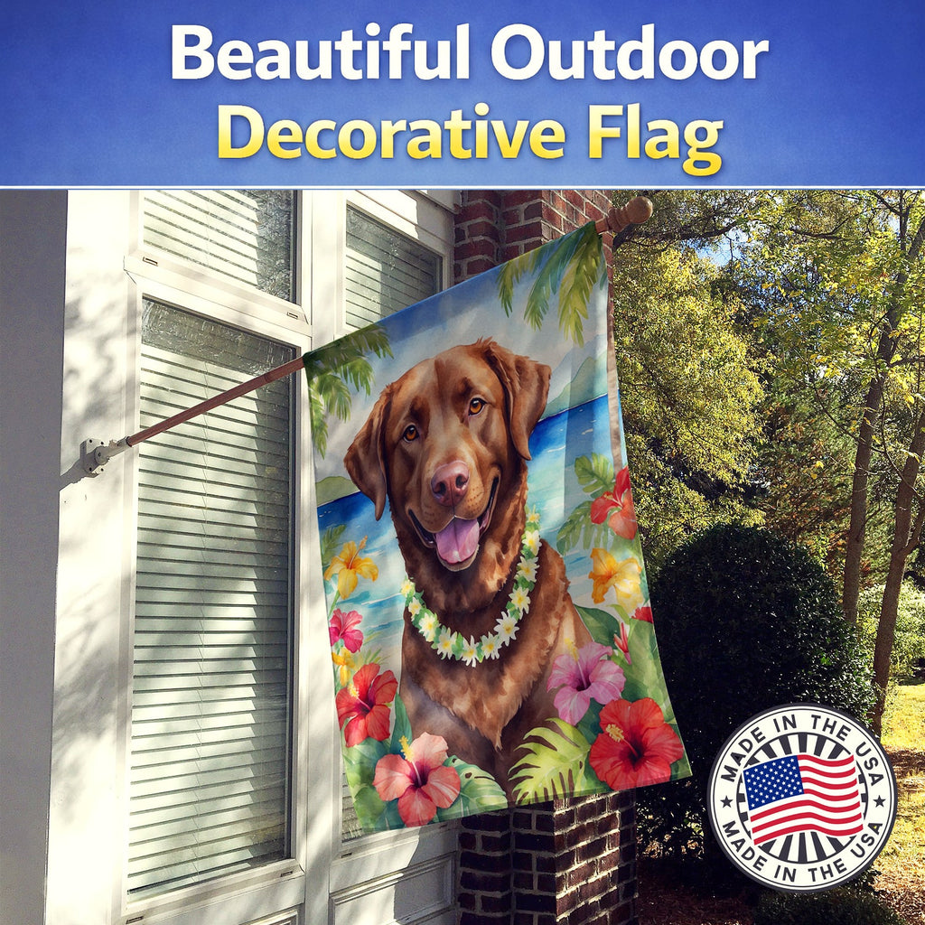 Chesapeake Bay Retriever Luau House Flag 28x40 Porch Sleeve Pole Decorative Outside Yard Banner Artwork Wall Hanging, Polyester