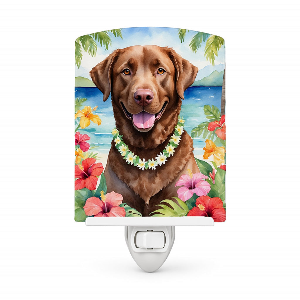 Chesapeake Bay Retriever Luau Ceramic Night Light Compact, UL-Certified, Ideal for Bedroom, Bathroom, Nursery, Hallway, Kitchen, 6x4x3, Multicolor