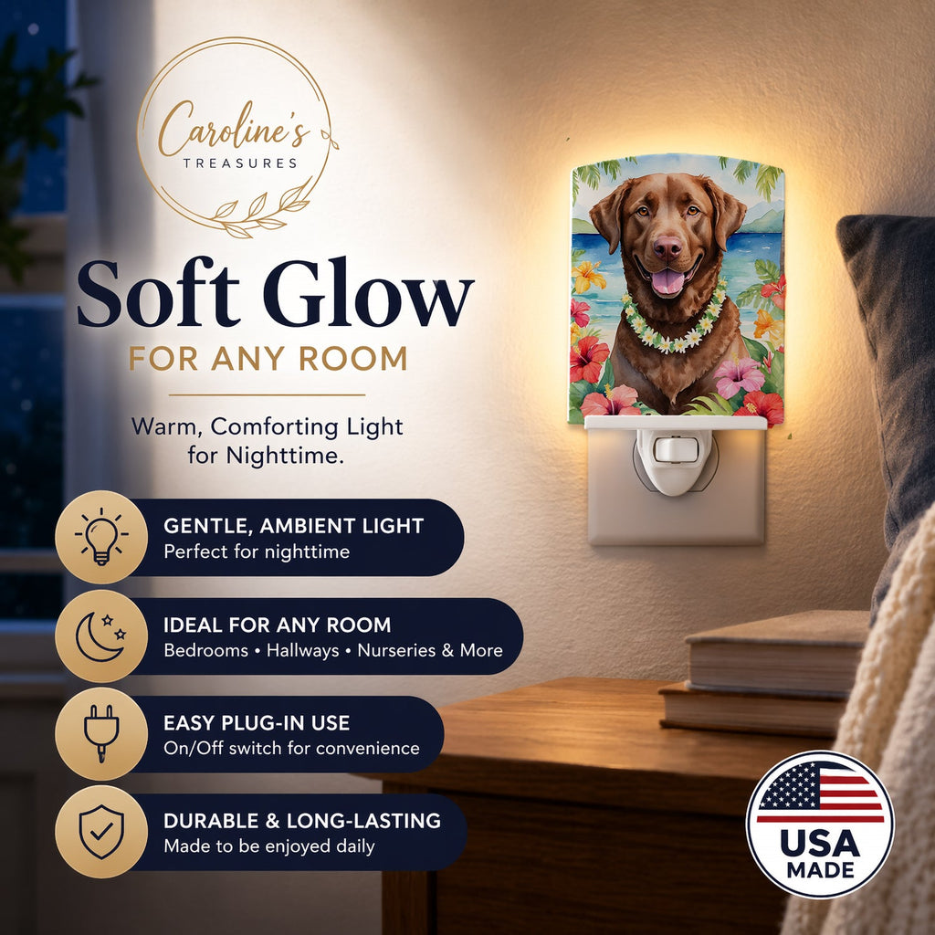 Chesapeake Bay Retriever Luau Ceramic Night Light Compact, UL-Certified, Ideal for Bedroom, Bathroom, Nursery, Hallway, Kitchen, 6x4x3, Multicolor