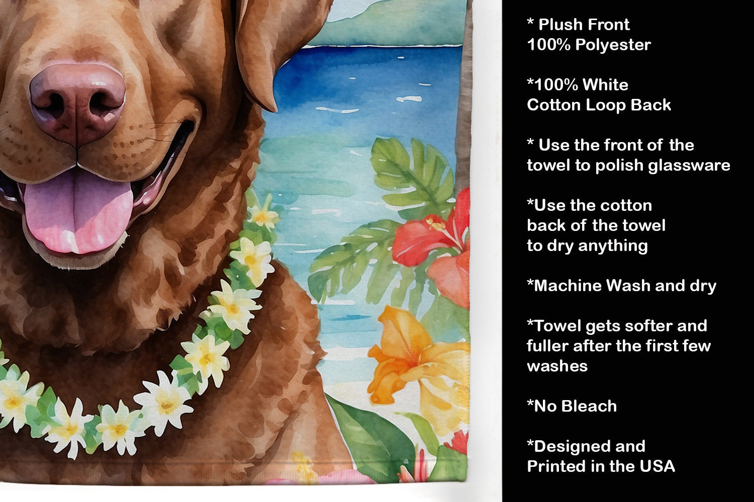 Chesapeake Bay Retriever Luau Kitchen Towel Velour Plush Front and Cotton Loop Back Machine Washable