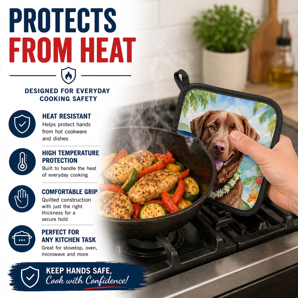 Chesapeake Bay Retriever Luau Pot Holder Set of 2 Heat Resistant Quilted Hot Pads 7.5 x 7.5 Inch, Insulated Kitchen Trivets for Cooking & Baking