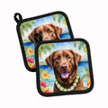 Chesapeake Bay Retriever Luau Pot Holder Set of 2 Heat Resistant Quilted Hot Pads 7.5 x 7.5 Inch, Insulated Kitchen Trivets for Cooking & Baking