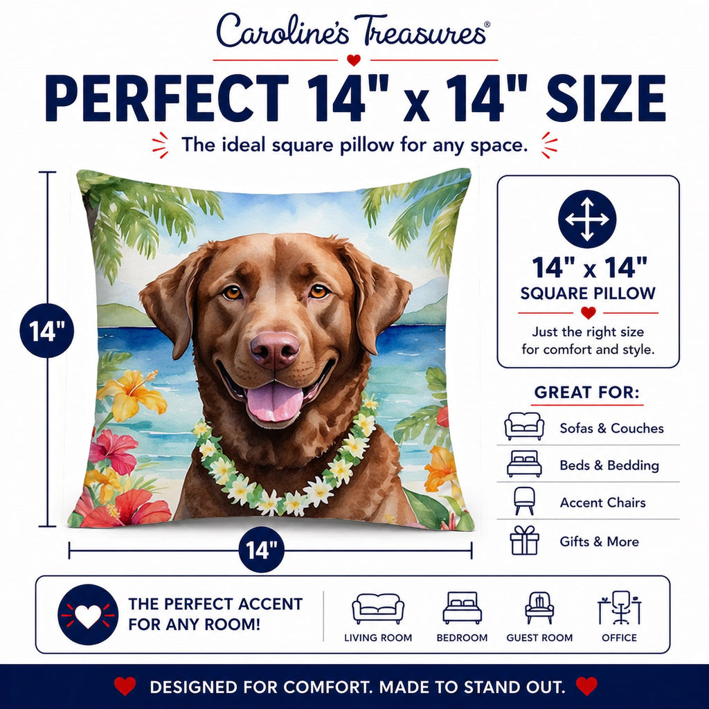 Chesapeake Bay Retriever Luau Decorative Throw Pillow 14x14 Indoor Outdoor Accent Cushion, Fabric Cover with Insert for Sofa, Bed, Porch & Living Room