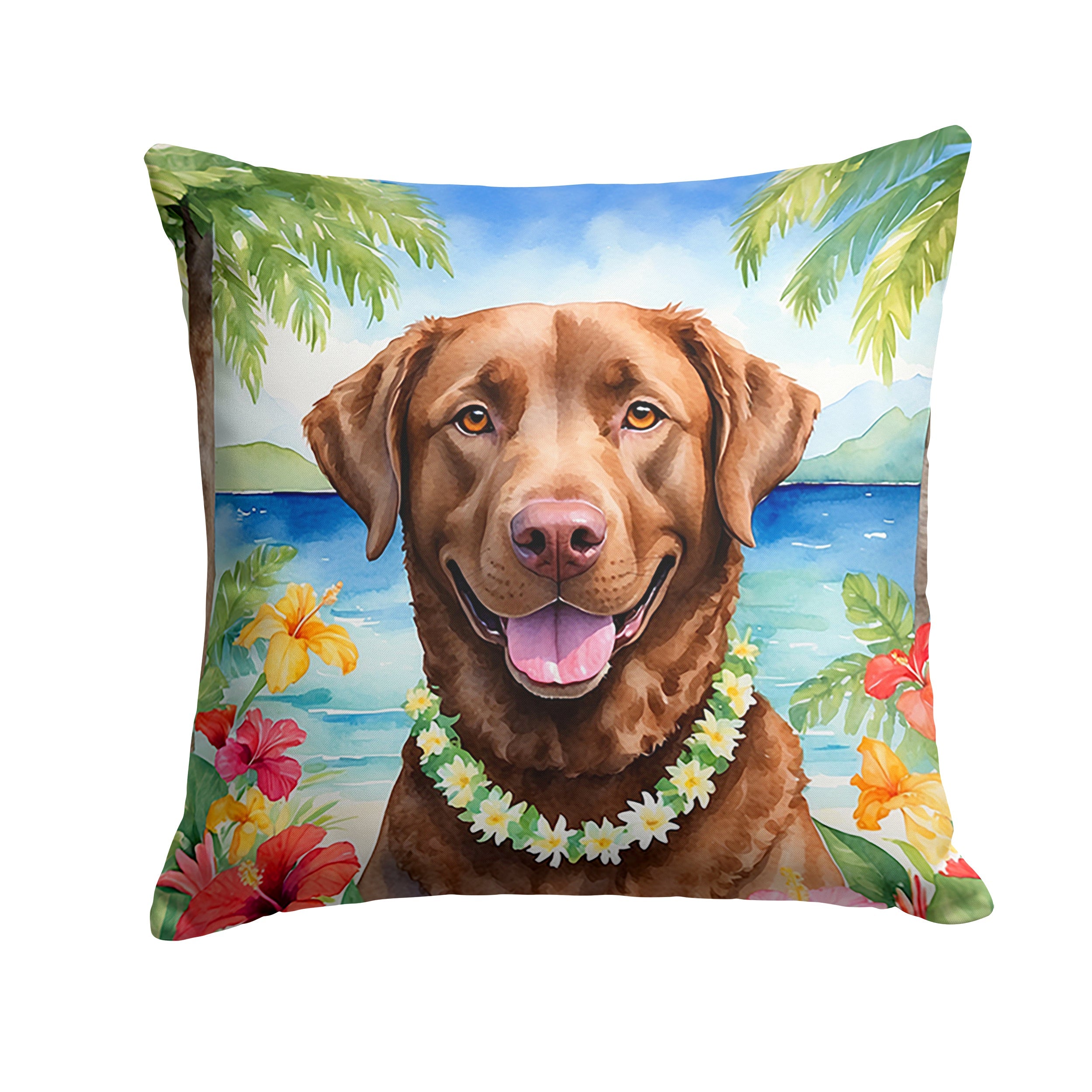 Chesapeake Bay Retriever Luau Decorative Throw Pillow 18x18 Indoor Outdoor Accent Cushion, Fabric Cover with Insert for Sofa, Bed, Porch & Living Room