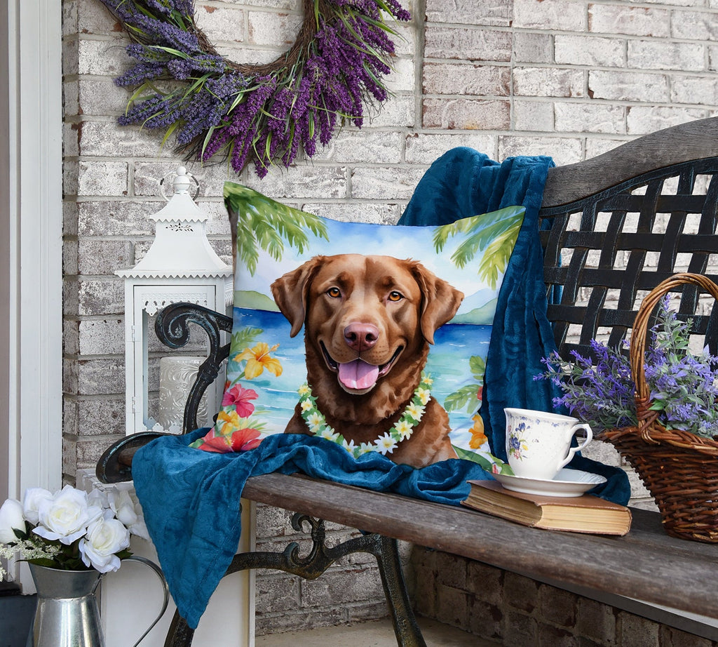 Chesapeake Bay Retriever Luau Decorative Throw Pillow 18x18 Indoor Outdoor Accent Cushion, Fabric Cover with Insert for Sofa, Bed, Porch & Living Room
