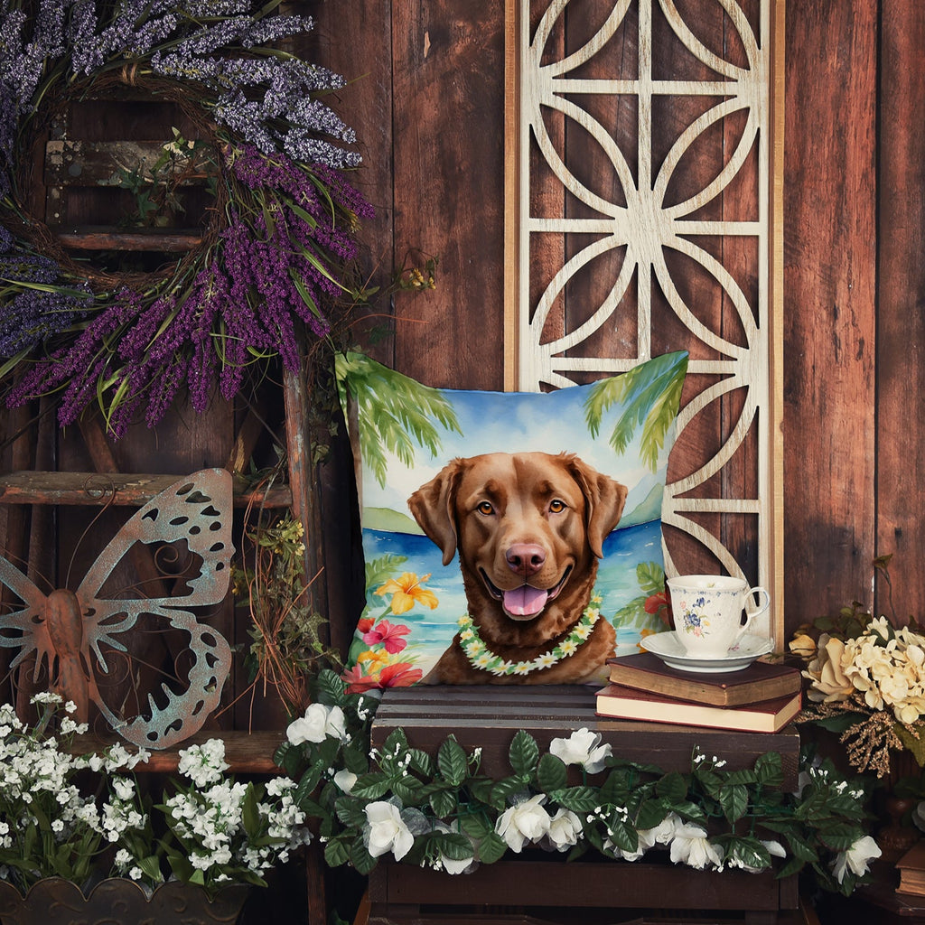 Chesapeake Bay Retriever Luau Decorative Throw Pillow 18x18 Indoor Outdoor Accent Cushion, Fabric Cover with Insert for Sofa, Bed, Porch & Living Room