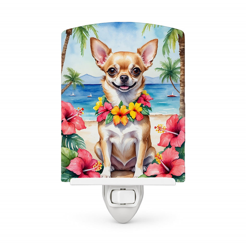 Chihuahua Luau Ceramic Night Light Compact, UL-Certified, Ideal for Bedroom, Bathroom, Nursery, Hallway, Kitchen, 6x4x3, Multicolor