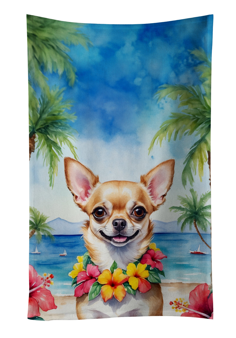 Chihuahua Luau Kitchen Towel Velour Plush Front and Cotton Loop Back Machine Washable