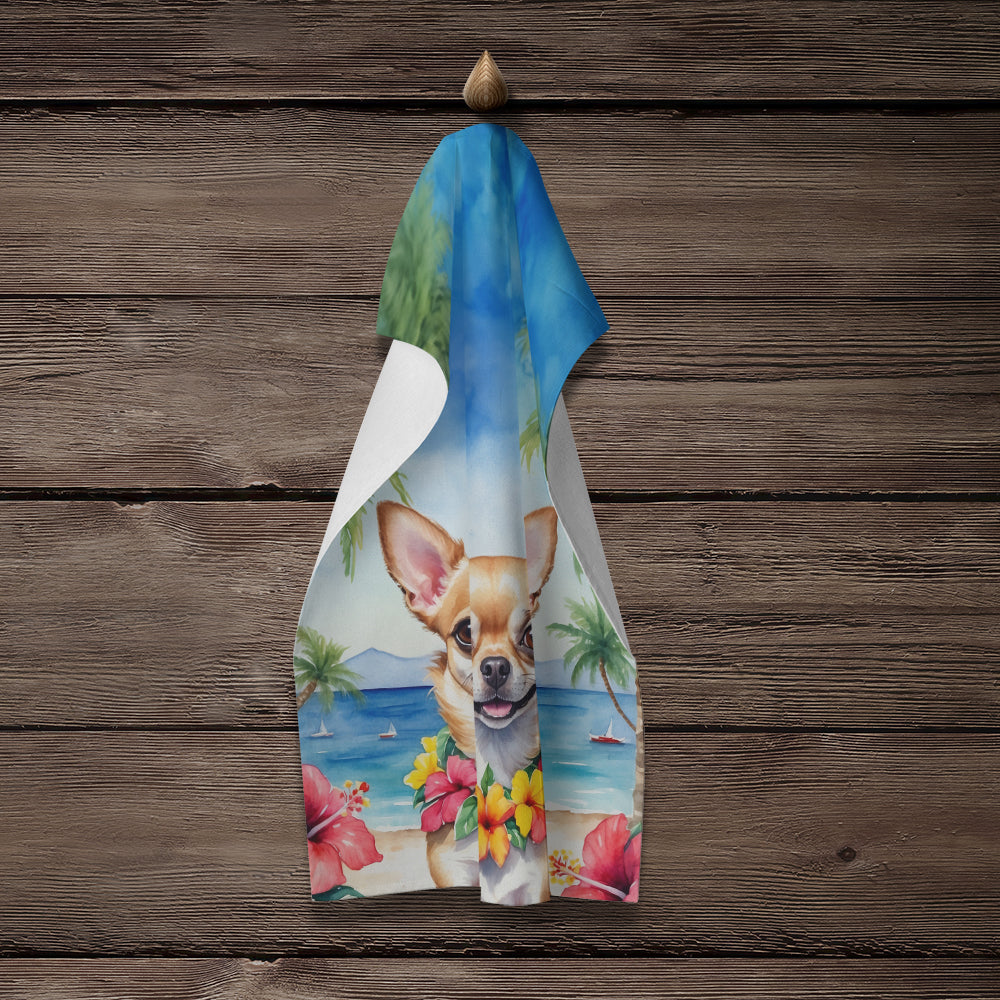 Chihuahua Luau Kitchen Towel Velour Plush Front and Cotton Loop Back Machine Washable