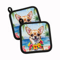 Chihuahua Luau Pot Holder Set of 2 Heat Resistant Quilted Hot Pads 7.5 x 7.5 Inch, Insulated Kitchen Trivets for Cooking & Baking