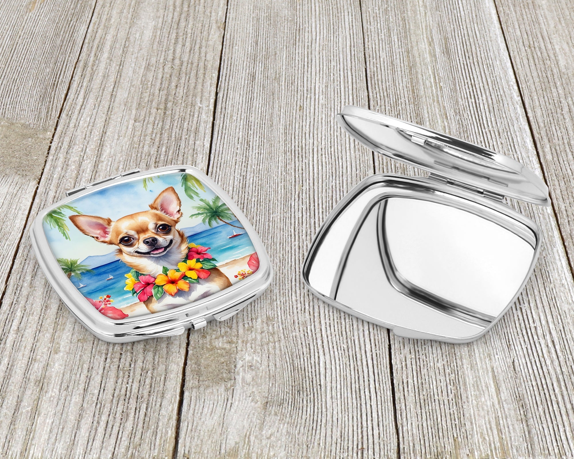 Chihuahua Luau Compact Mirror Decorative Travel Makeup Mirror for Women Girls Gifts Pocket Makeup Mirror Folding Handheld