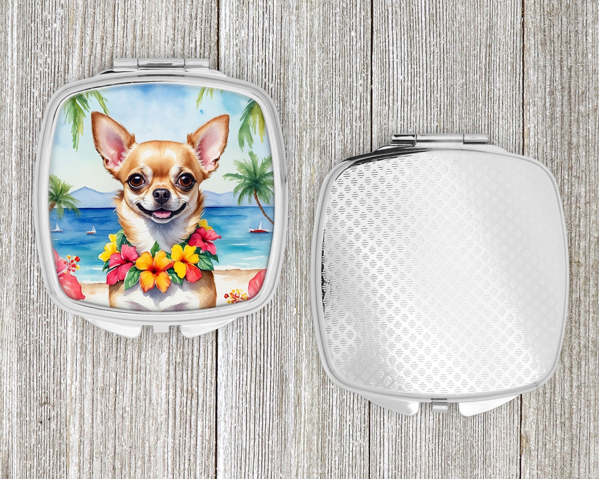 Chihuahua Luau Compact Mirror Decorative Travel Makeup Mirror for Women Girls Gifts Pocket Makeup Mirror Folding Handheld