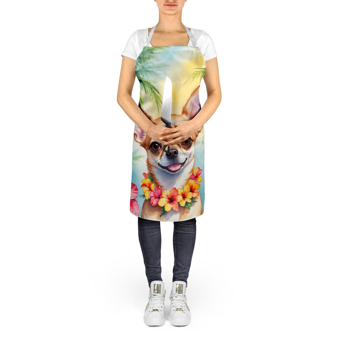 Chihuahua Luau Apron Cooking Kitchen Server Baking Crafts Gardening for Adult Women Men, Unisex, Large, Multicolor