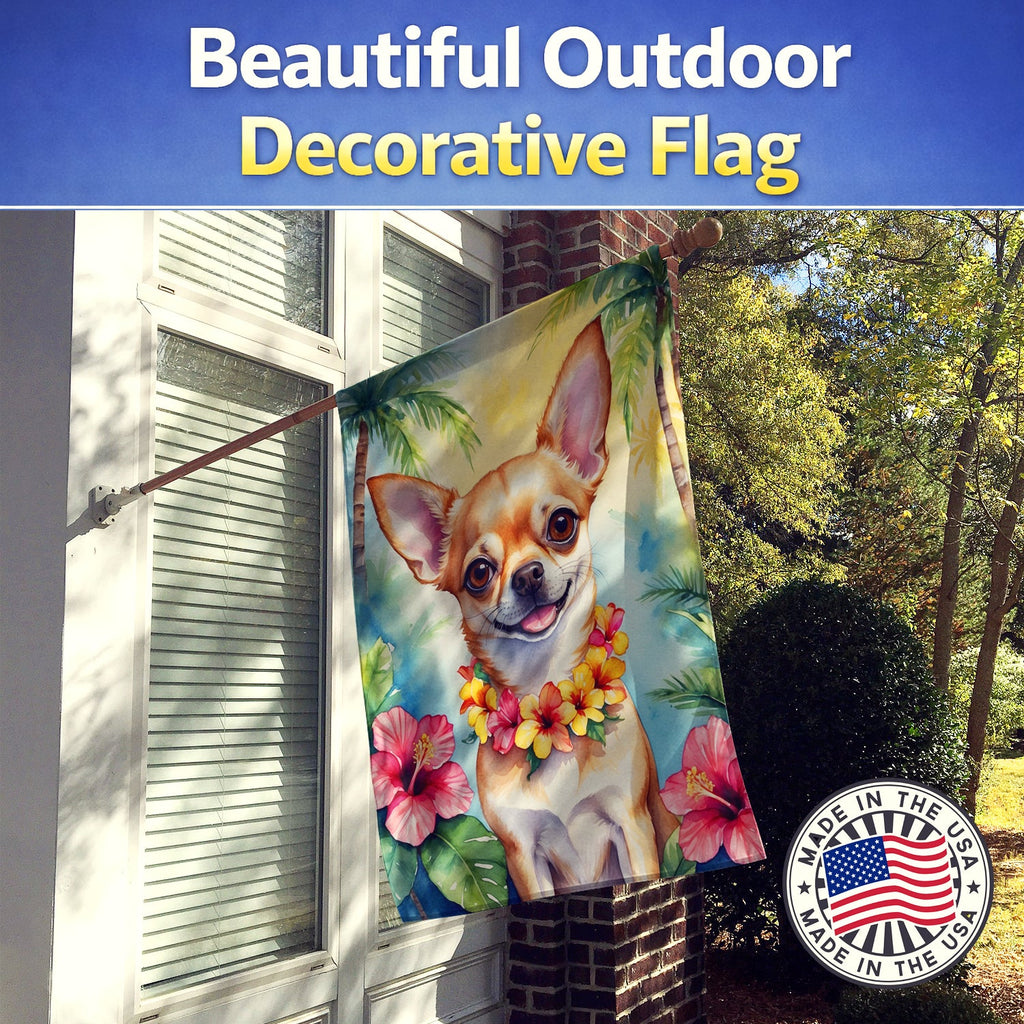 Chihuahua Luau House Flag 28x40 Porch Sleeve Pole Decorative Outside Yard Banner Artwork Wall Hanging, Polyester